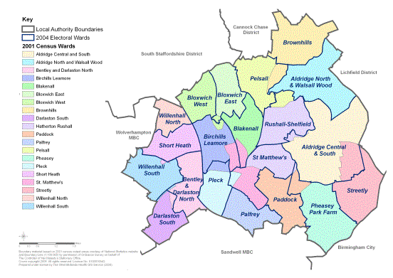 Comparison of 2001 Census and 2004 Electoral wards in Walsall