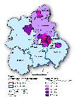 Map 9.1: Under 75s Stroke (ICD10 I60-I69) Mortality Rates in the West Midlands by Primary Care Organisation, deaths registered 2004-06